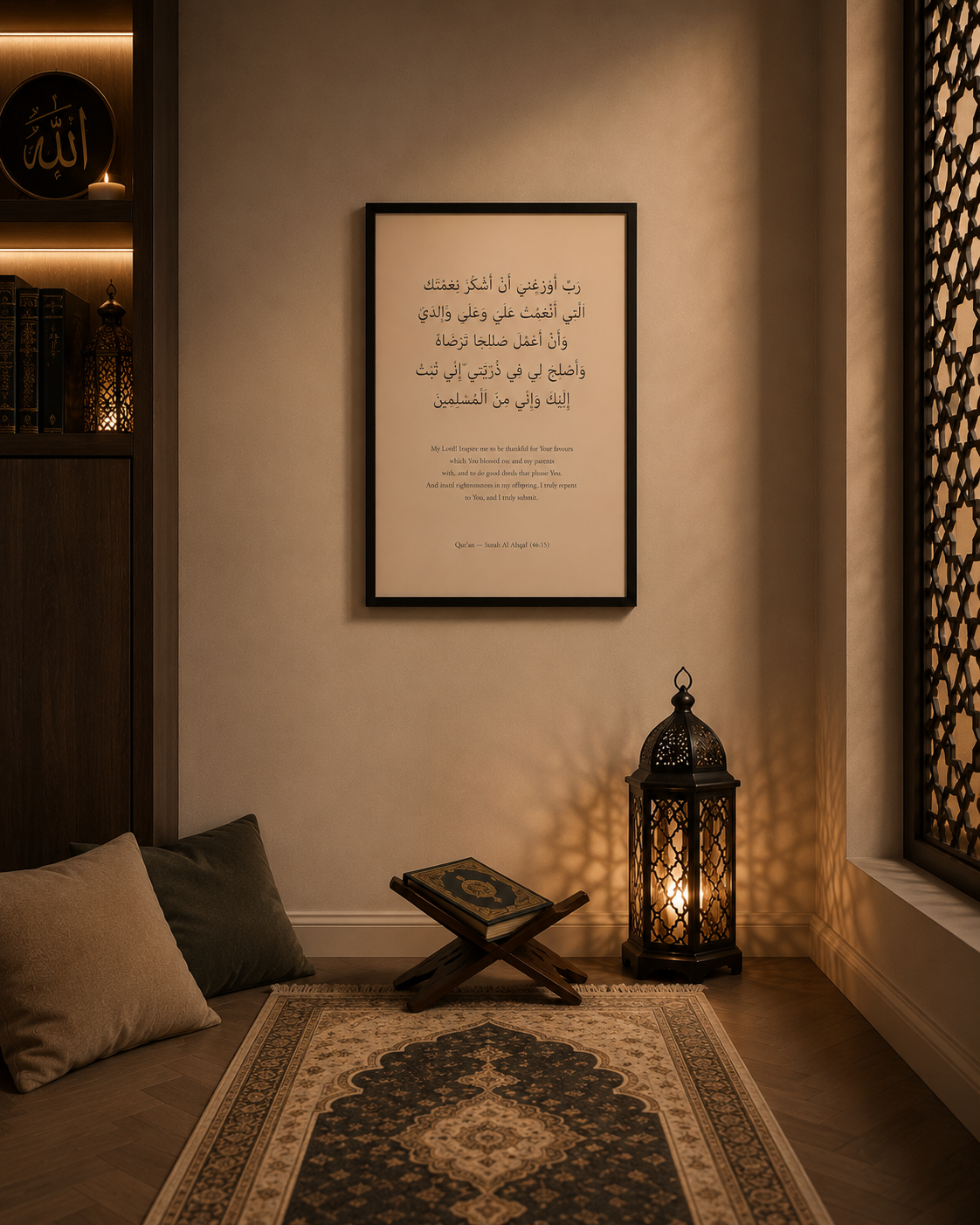 Rabbi Awzi’ni – Gratitude & Righteous Family Dua | Framed Qur’anic Wall Art (A2)